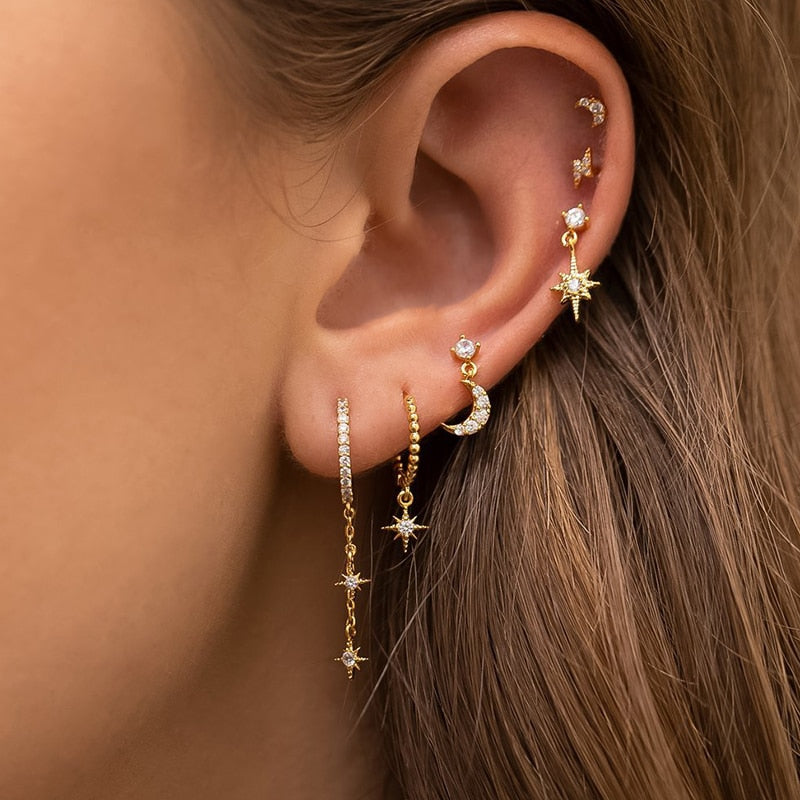 StarGlow Earrings - Celestial Star Stud and Hoop Set