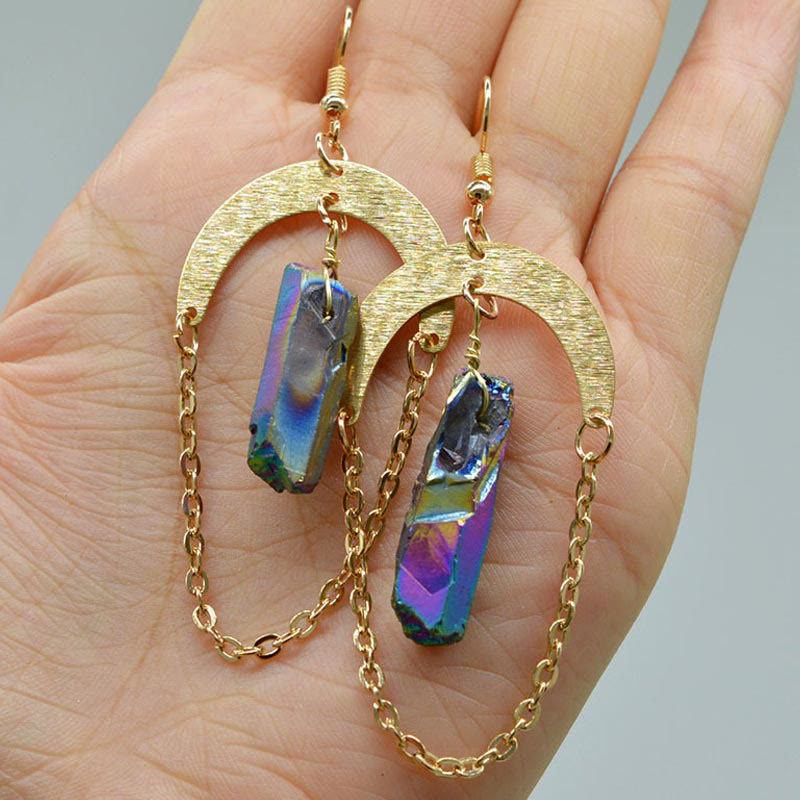 Elara - Natural Crystal Moon & Stars Earrings for Women
