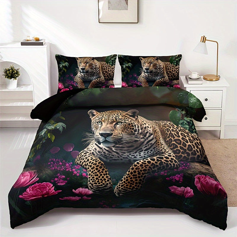 Animal Print Rose Bedding Set - 3 Piece