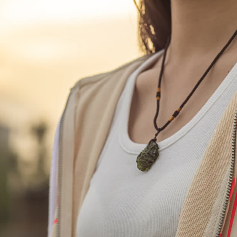 Alina Green Moldavite Pendant Necklace - Purifying Crystal for Spiritual Growth