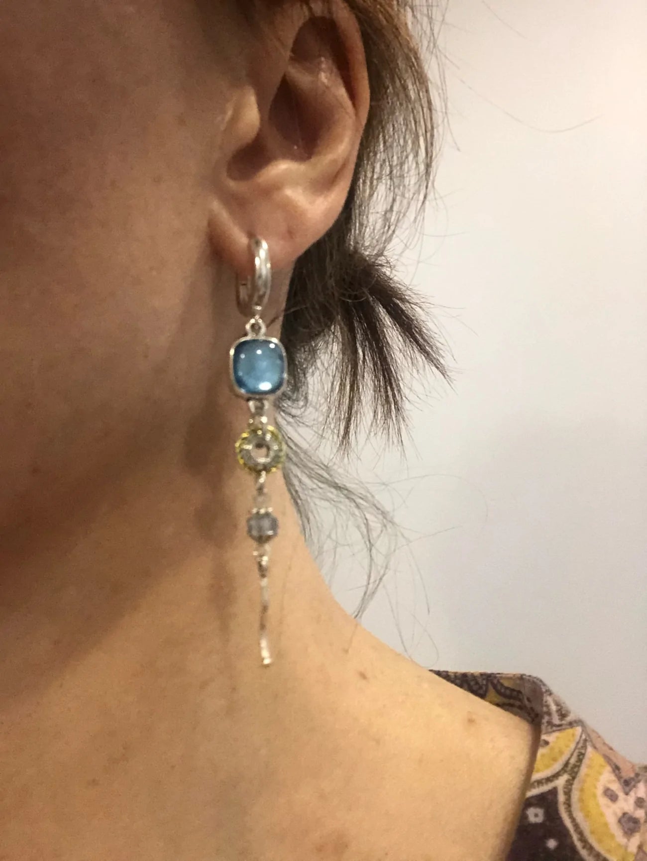 Elias - Blue Stone Cross Earrings