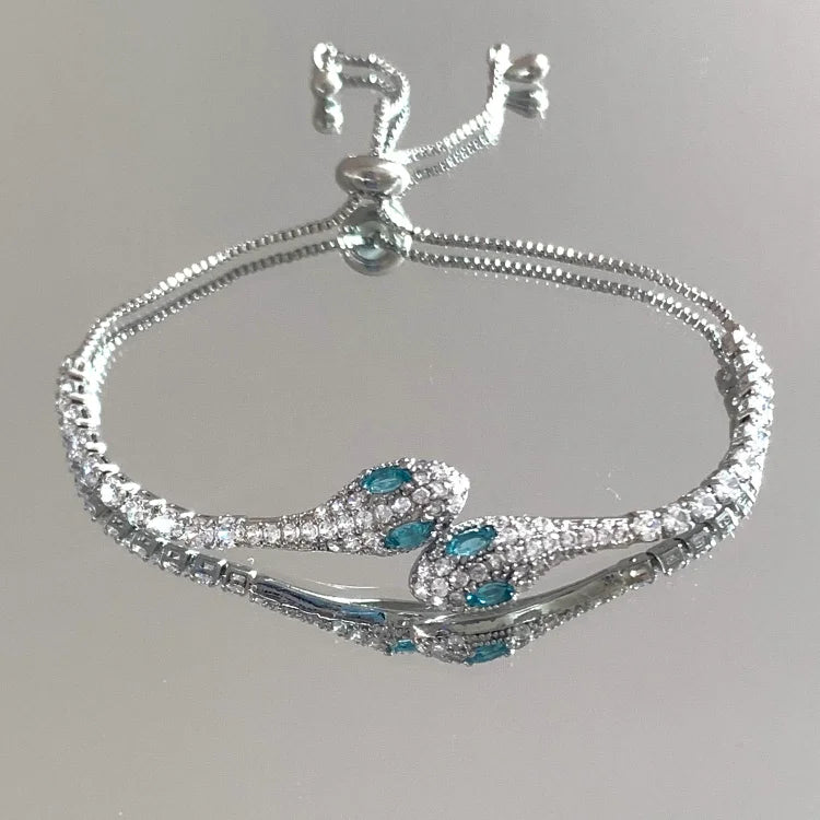 Lyra - Silver Snake Bracelet with Cubic Zirconia for Women