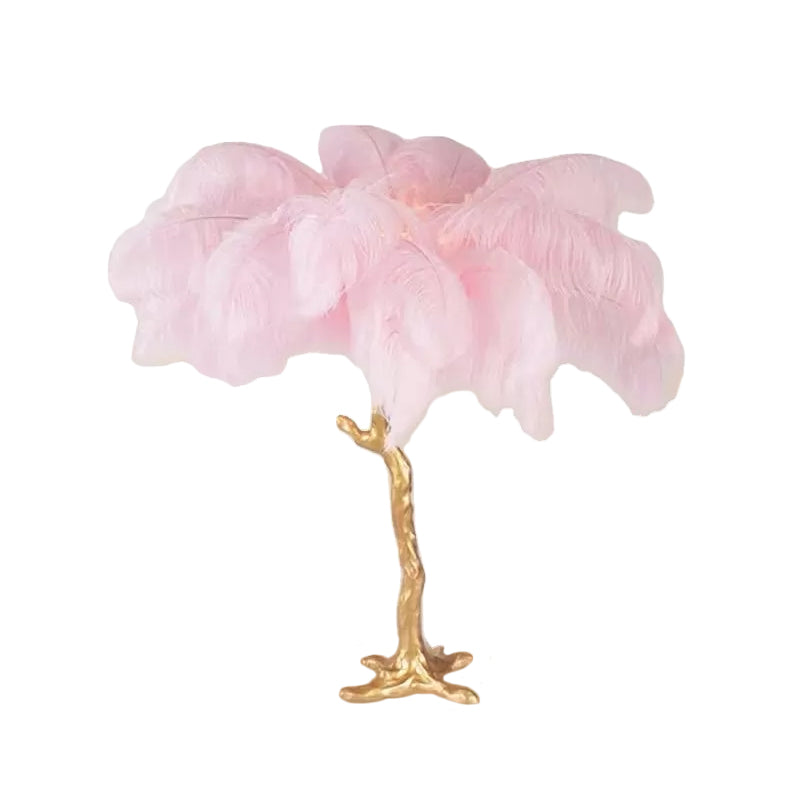 FeatherLuxe Feather Table Lamp - Pink and Gold
