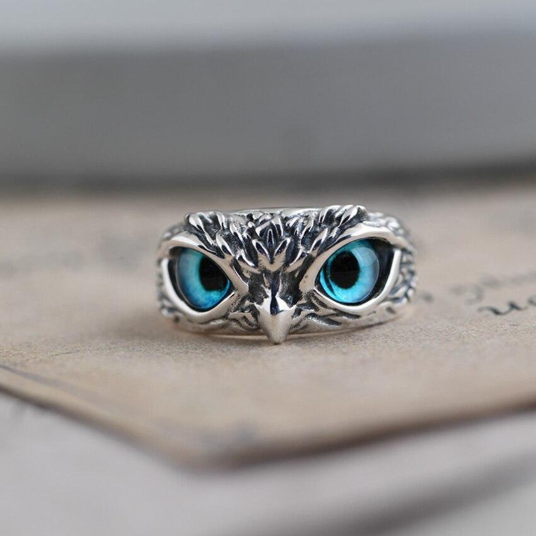Ophelia Owl Charm Ring - Adjustable Silver Opal Ring