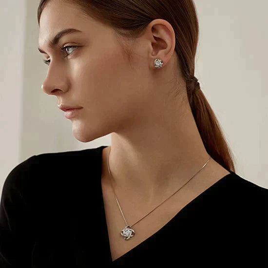 Love Knot Necklace and Earrings Set - Sterling Silver Jewelry Gift Set