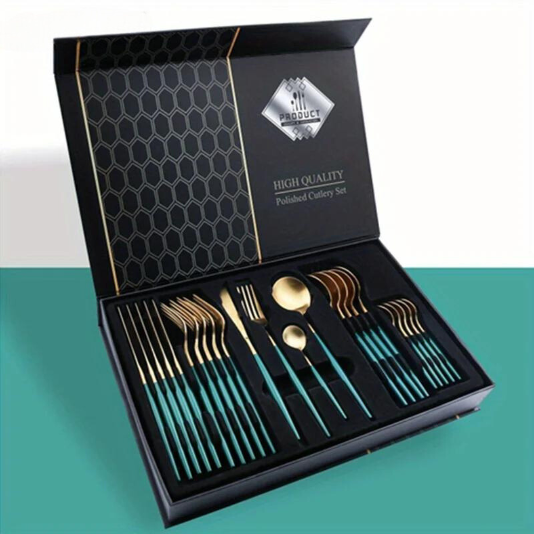 Gold Cutlery Set - 24-Piece Festive Dining