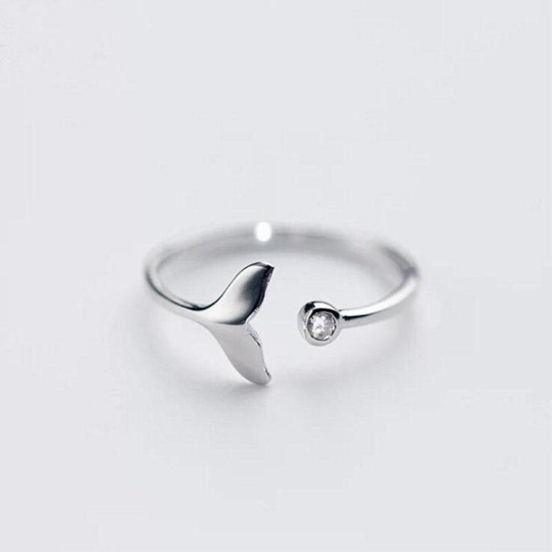 Marinel - Silver Dolphin Tail Ring with Zirconia for Women