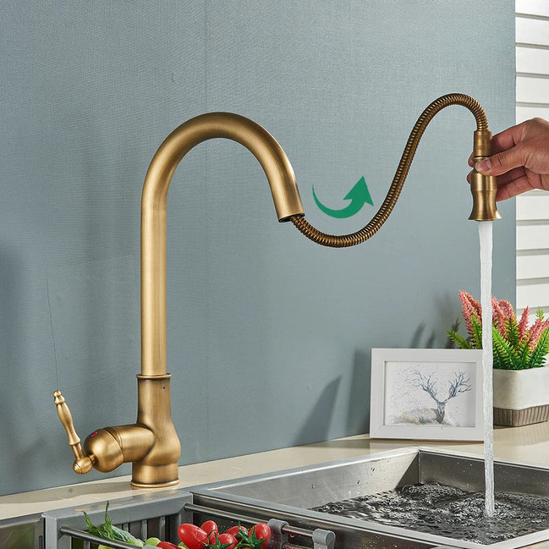 HeritageFlow - Antique Brass Kitchen Faucet