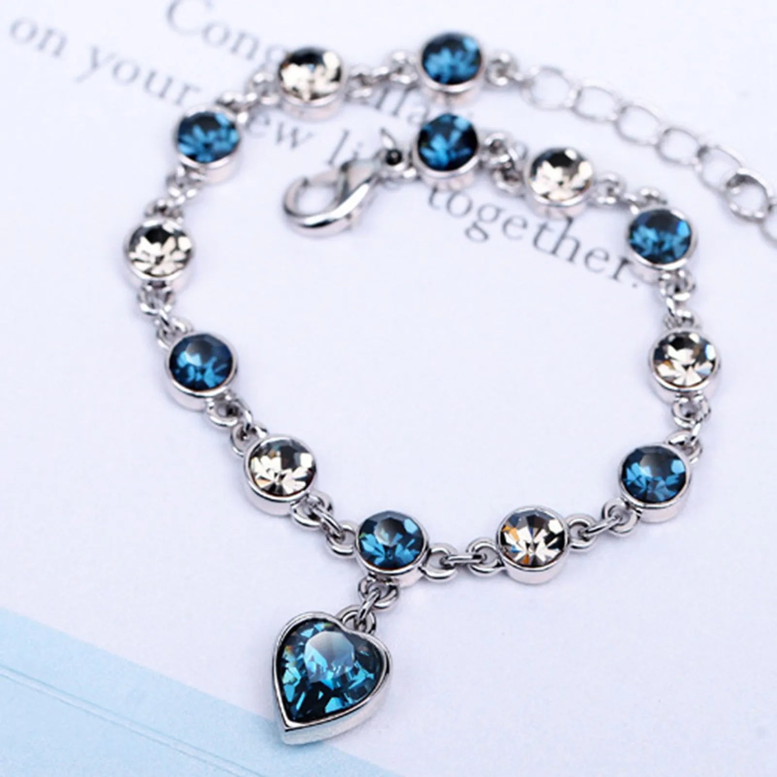 Enchanting Ocean Heart Crystal Bracelet - Blue Charm