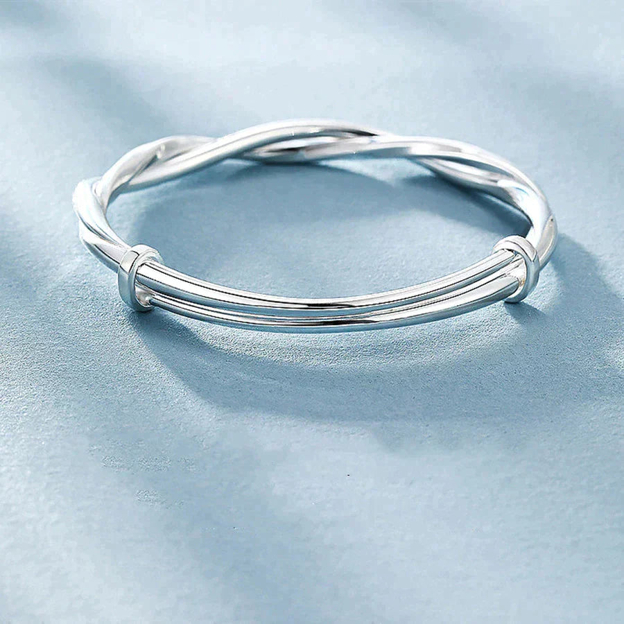 Twisted Silver Bangle - Adjustable 925 Sterling Silver Bracelet