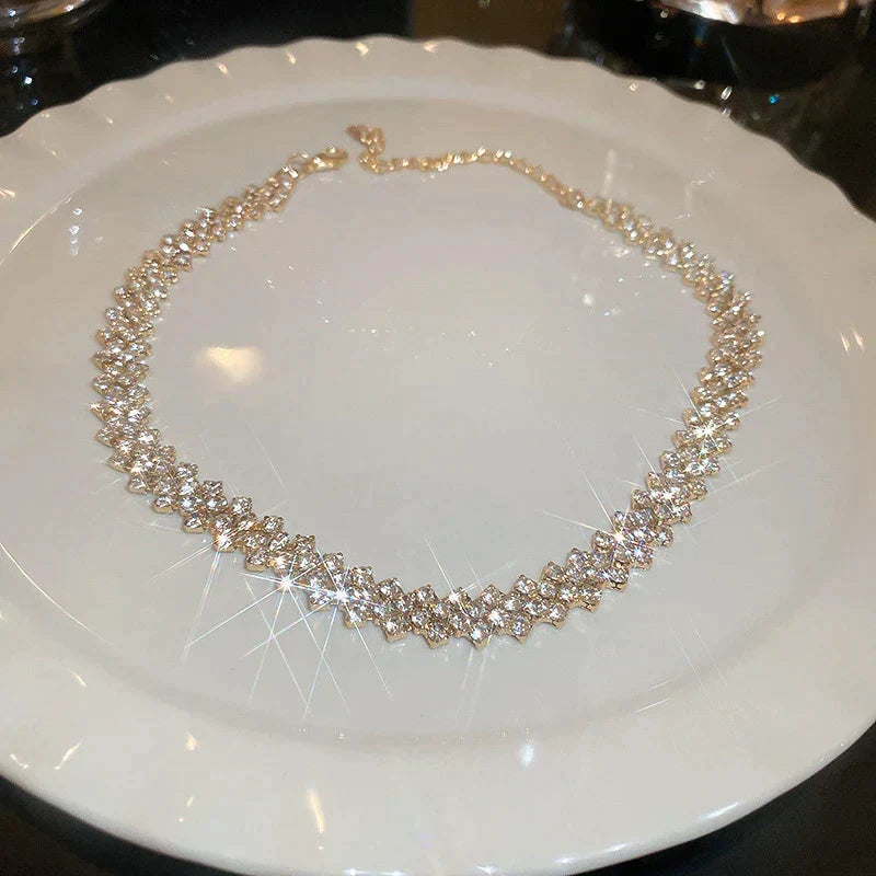 Gold Gala - Sparkling Crystal Choker Necklace for Women