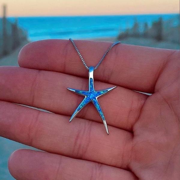 Maris Blue Opal Starfish Necklace - Ocean Silver