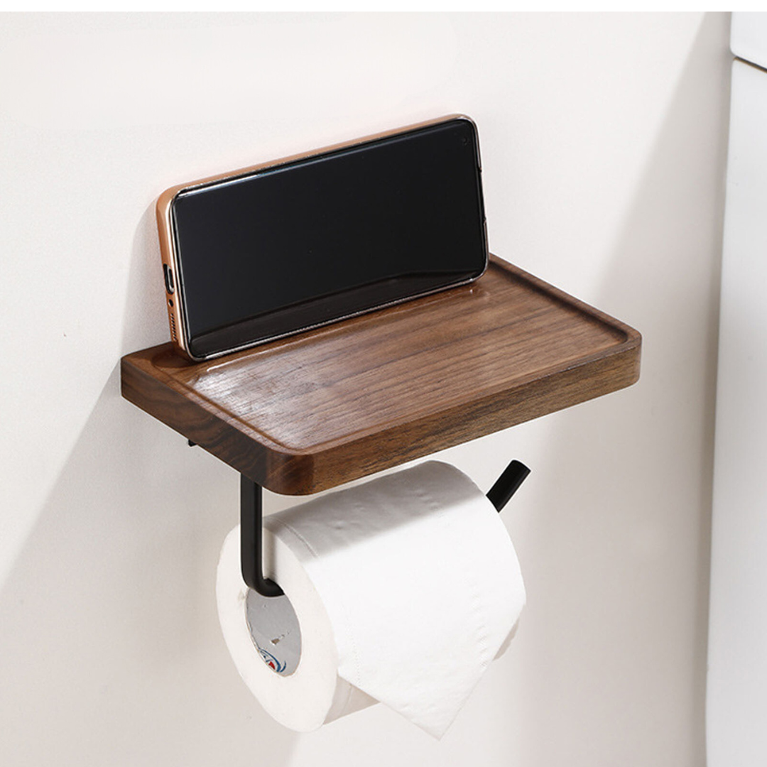 Walnut Toilet Paper Holder - Wall-Mounted Wood & Steel