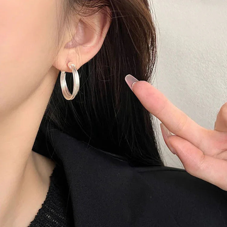 Amelie - Layered Lines Sterling Silver Hoop Earrings for Women