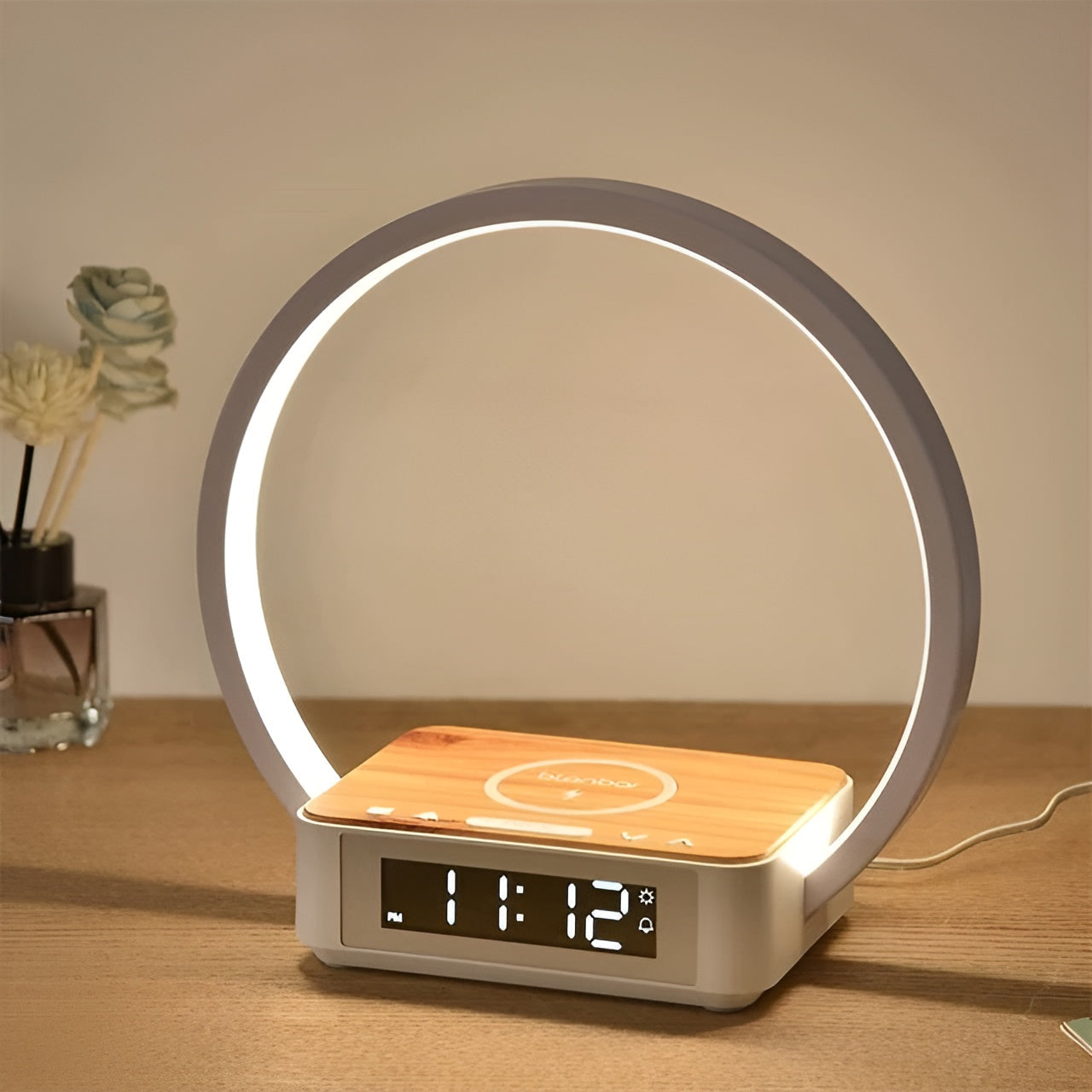 Modern Table Lamp - Wireless Charger & Clock