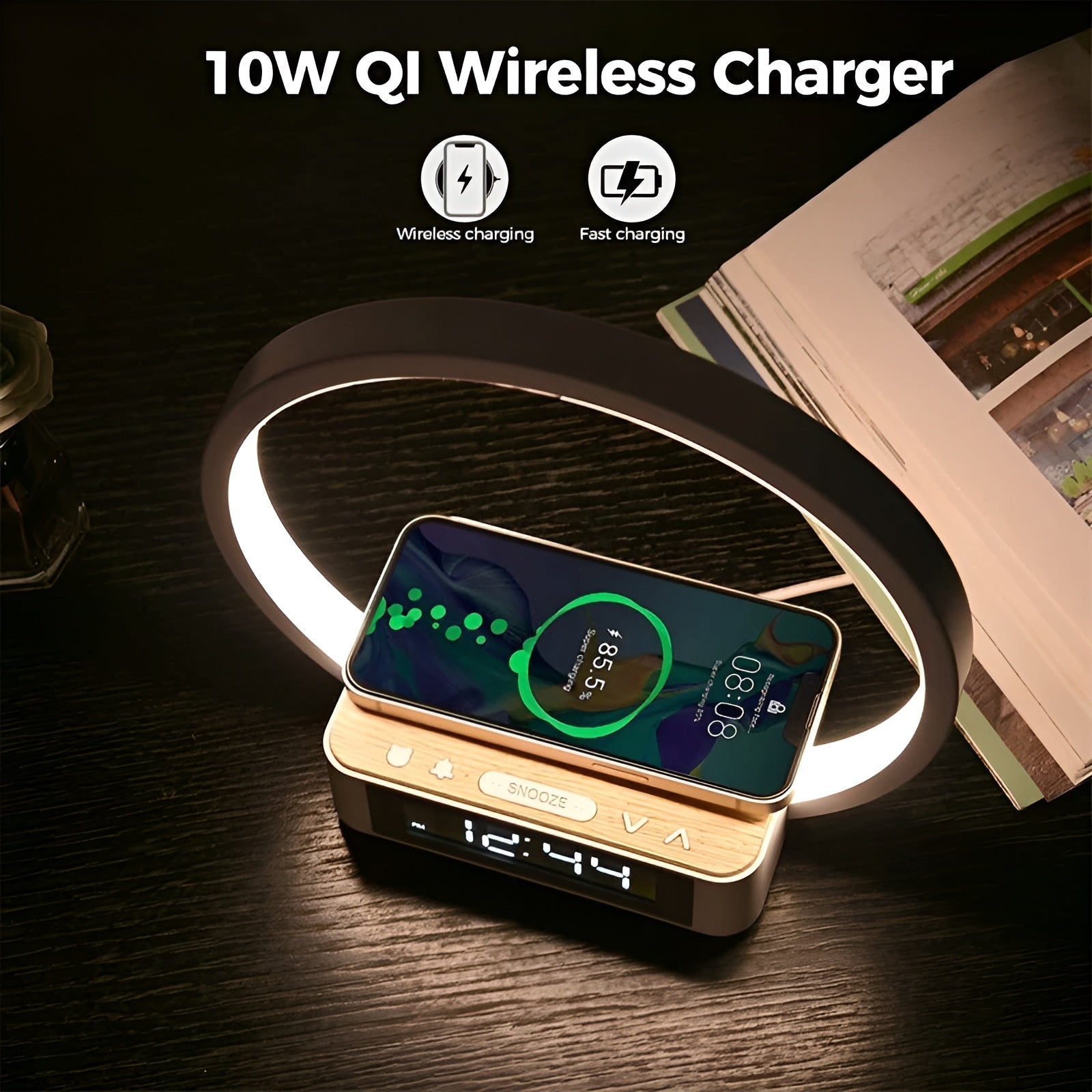 Modern Table Lamp - Wireless Charger & Clock