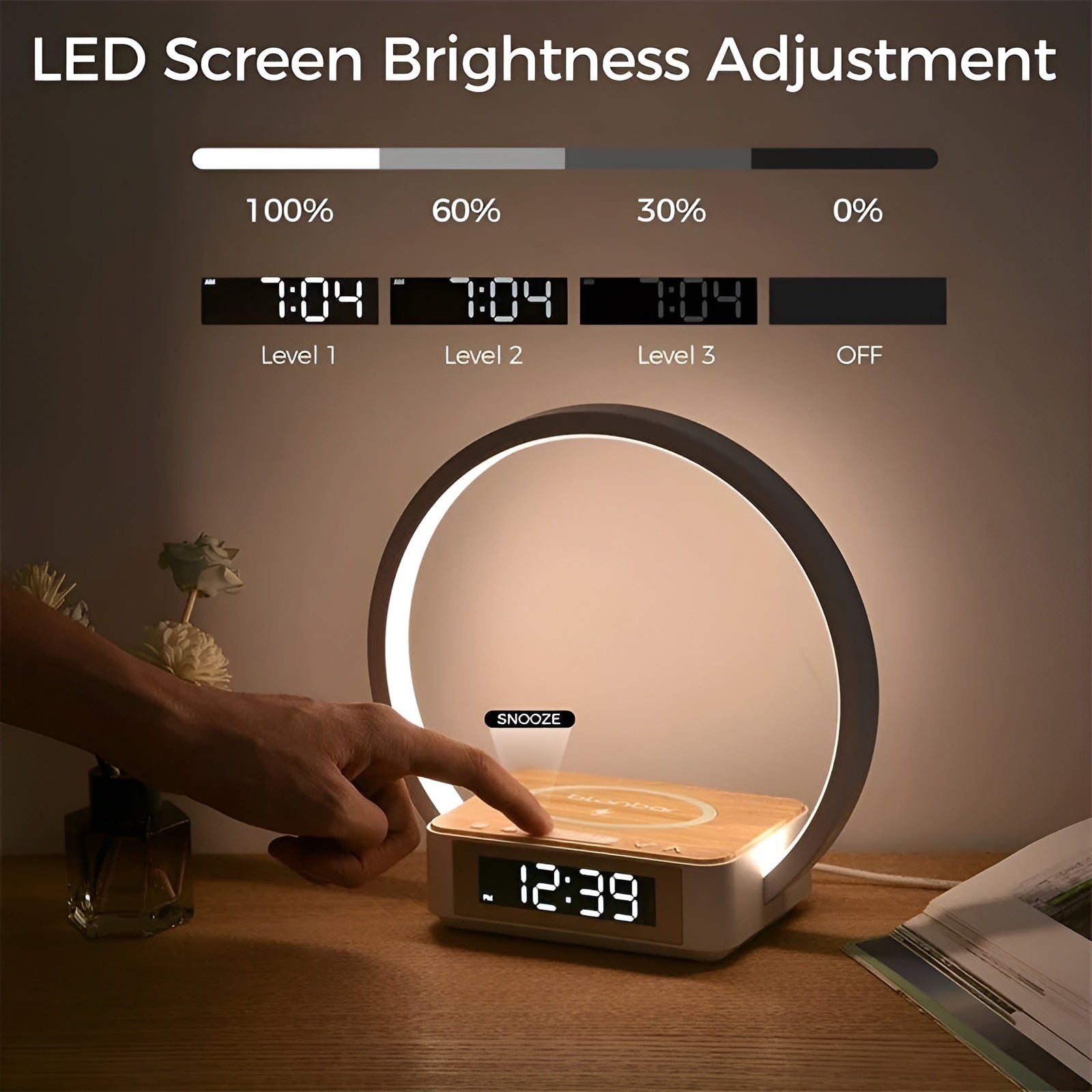 Modern Table Lamp - Wireless Charger & Clock