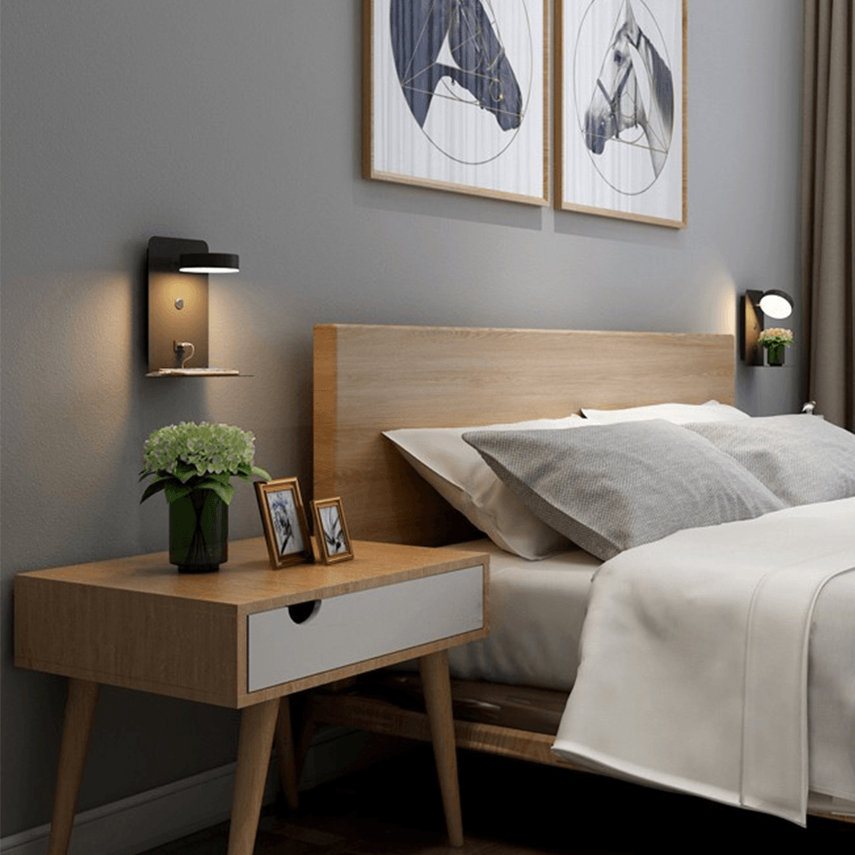 GlowUp Light Station - LED Wall Lamp with Shelf and USB Charging