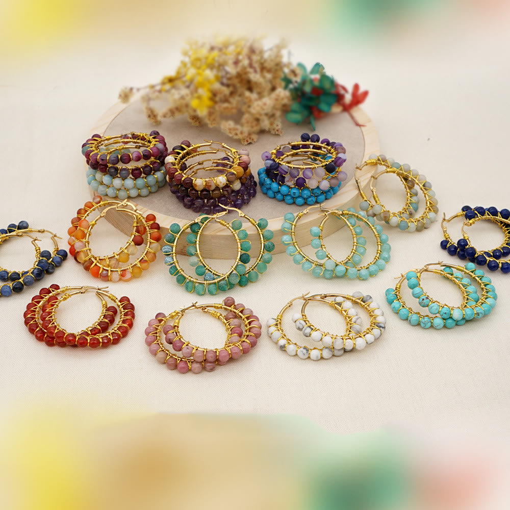 Sanne - Boho Natural Crystal Hoop Earrings for Women
