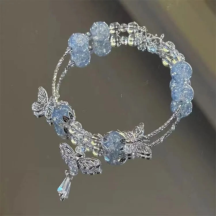 Lila - Sky Blue Butterfly Bracelet with Floral Motif for Women