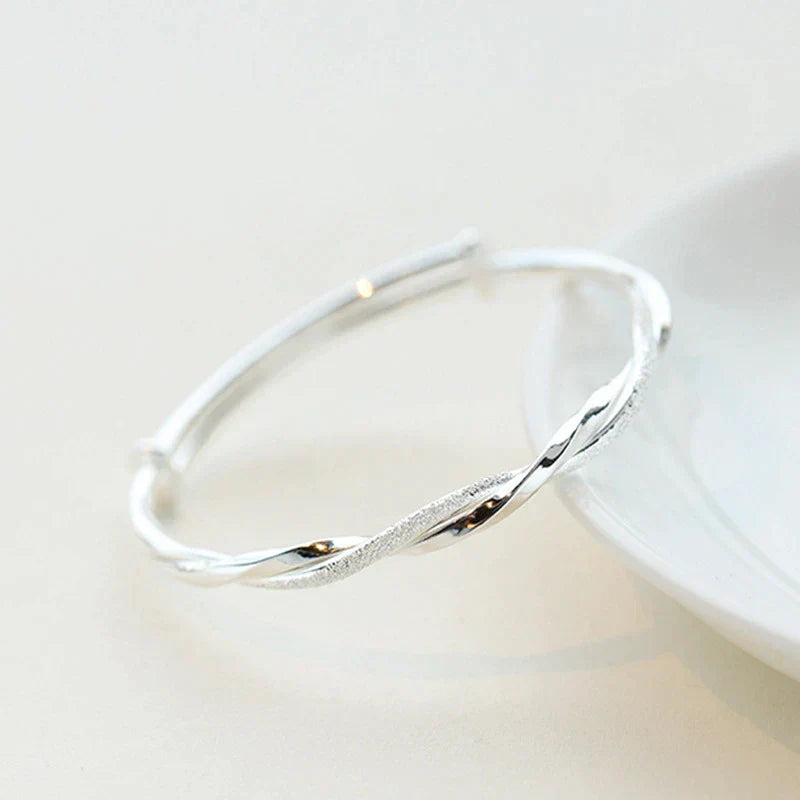 Twisted Silver Bangle - Adjustable 925 Sterling Silver Bracelet