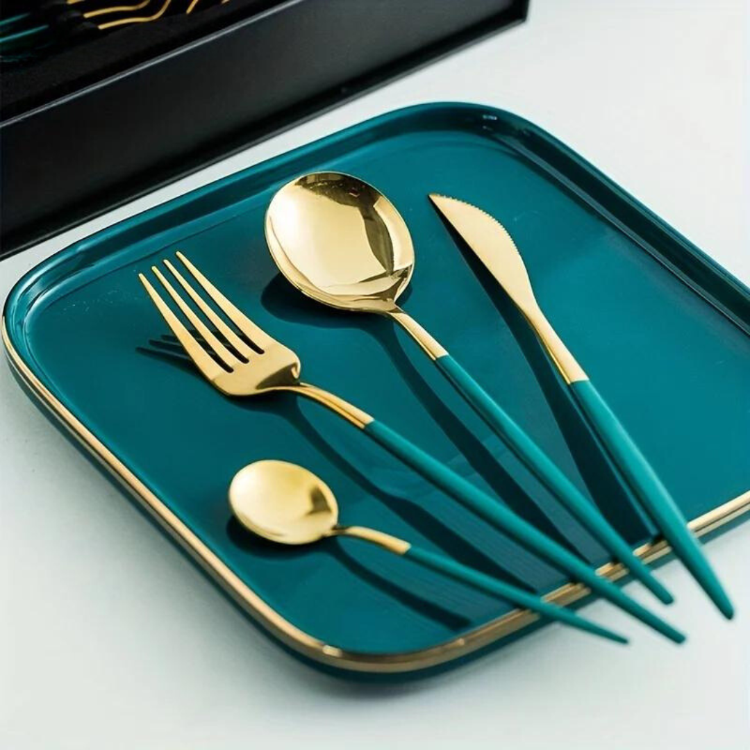Gold Cutlery Set - 24-Piece Festive Dining