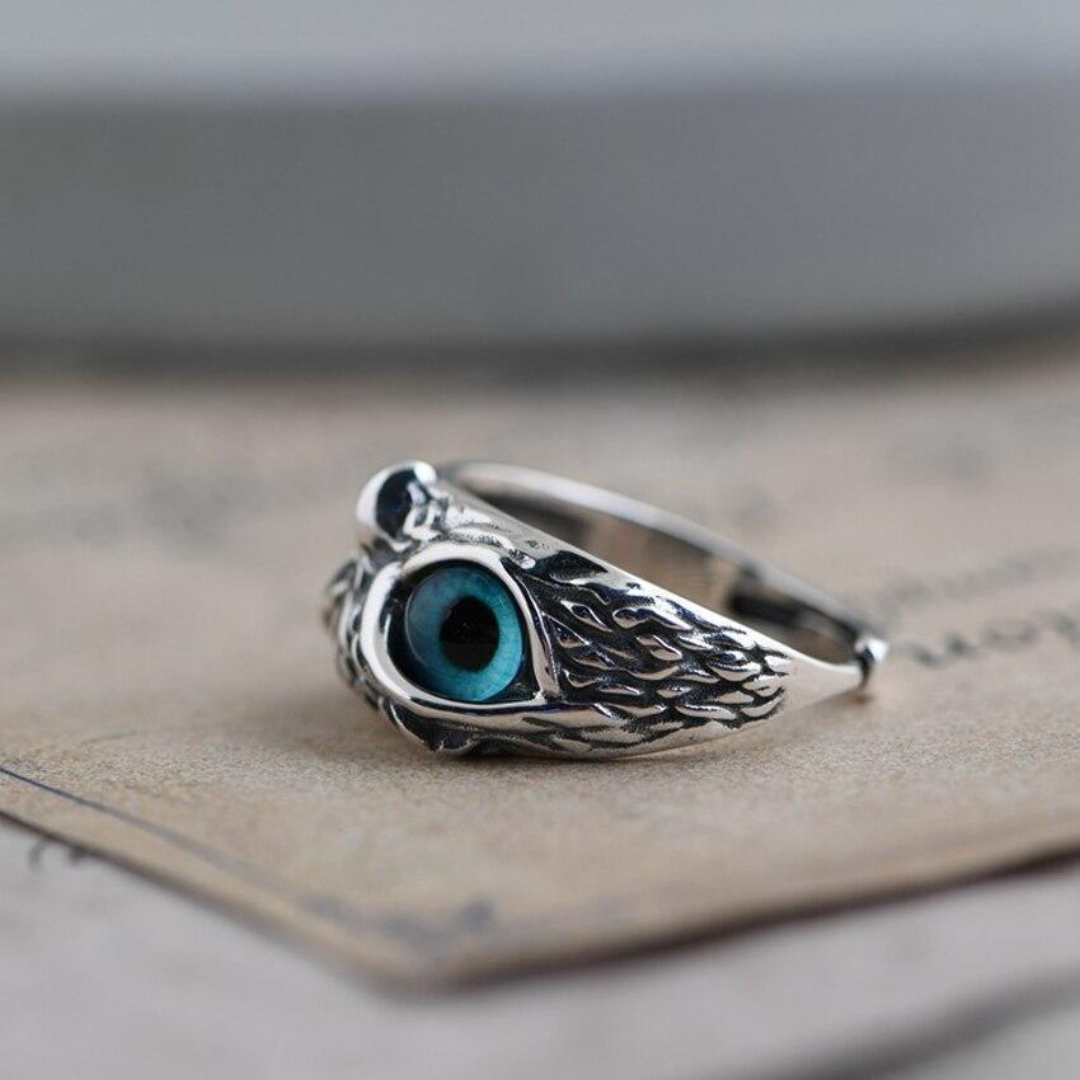 Ophelia Owl Charm Ring - Adjustable Silver Opal Ring