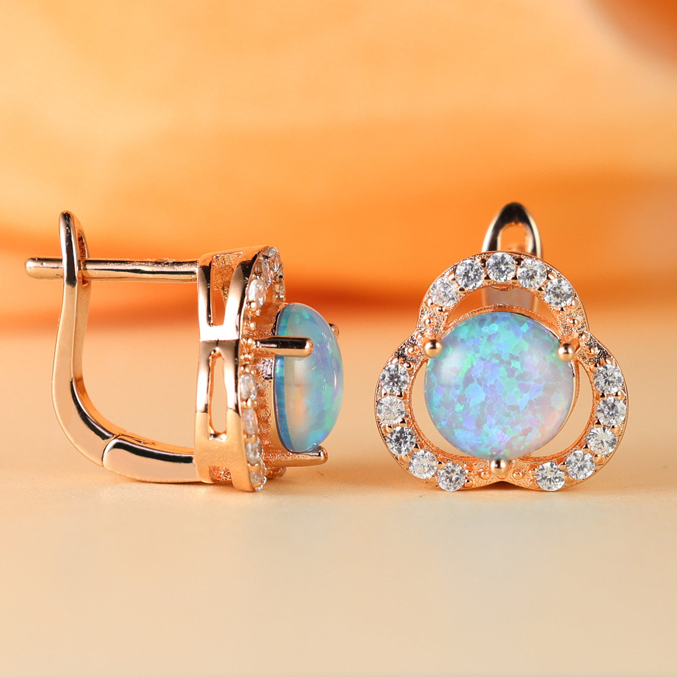 Elara - White Opal & Zirconia Clover Earrings for Women