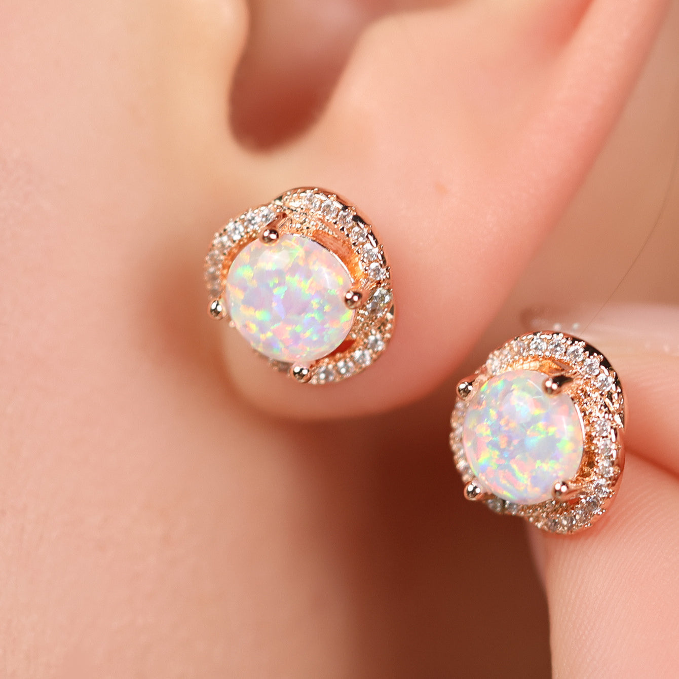 Elara - White Opal & Zirconia Clover Earrings for Women
