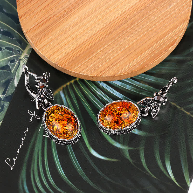Nora - Vintage Floral Amber Earrings for Women