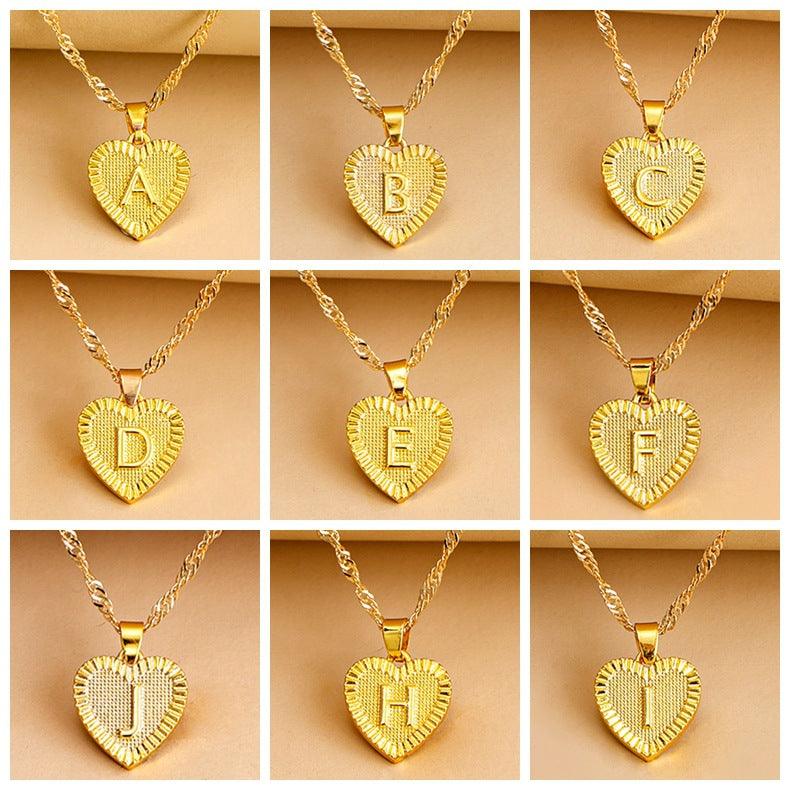 Amara - Gold Heart Initial Necklace for Women