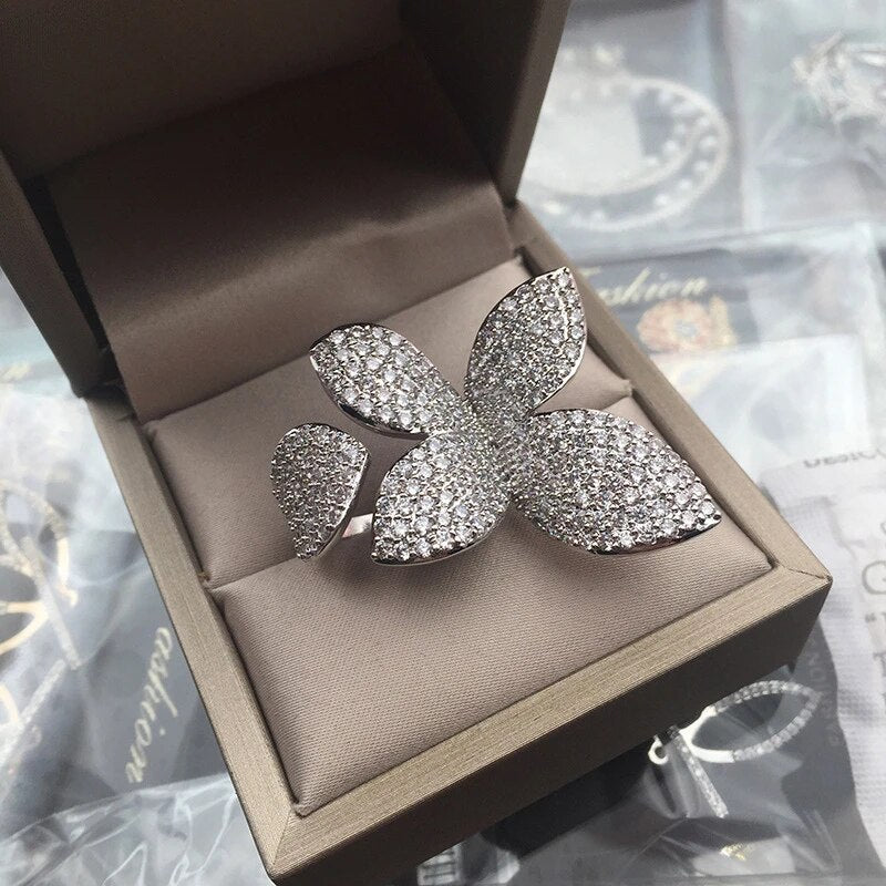 Flower Petal - Bold Silver Statement Ring