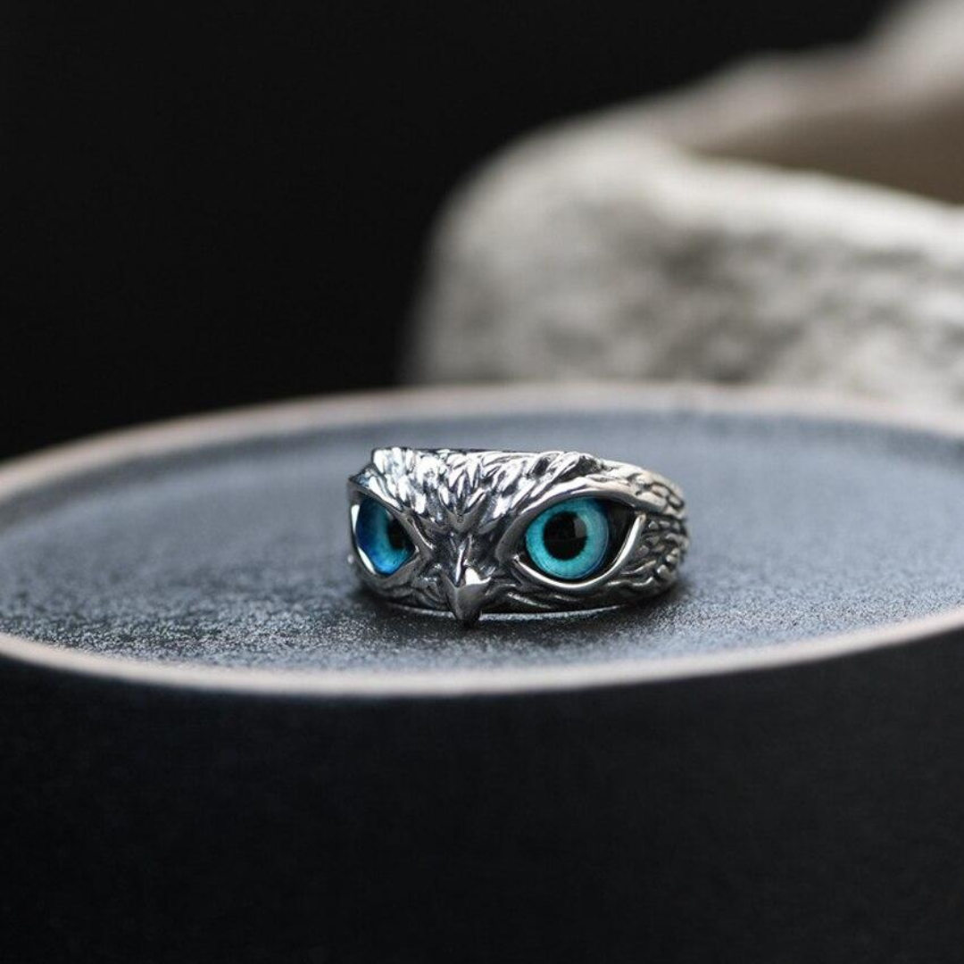 Ophelia Owl Charm Ring - Adjustable Silver Opal Ring