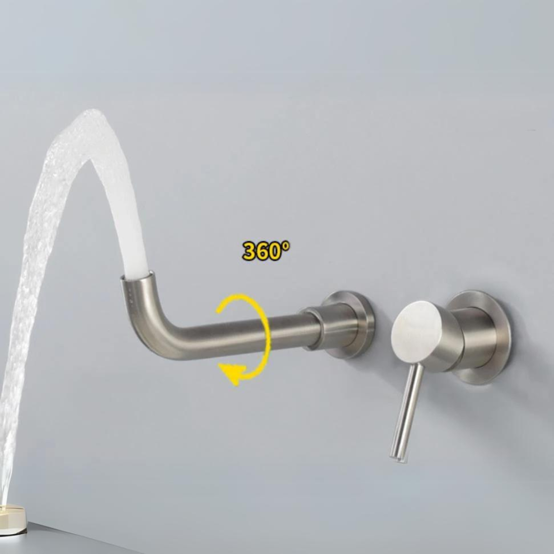 Brushed Nickel Wall Faucet - Modern Basin Mixer Tap