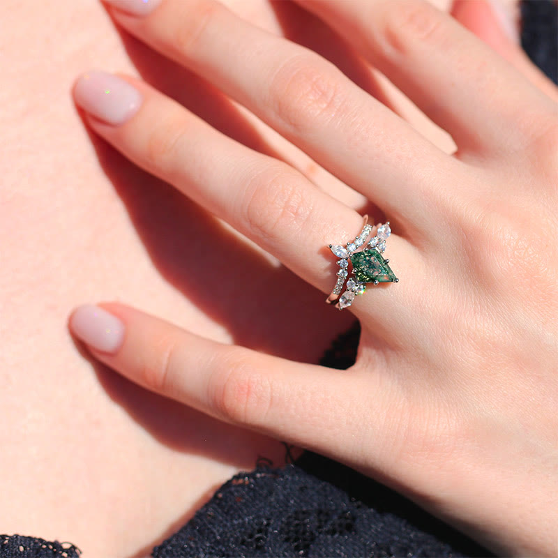 Serenia - Elegant 2-Piece Moss Agate Ring Set for Women