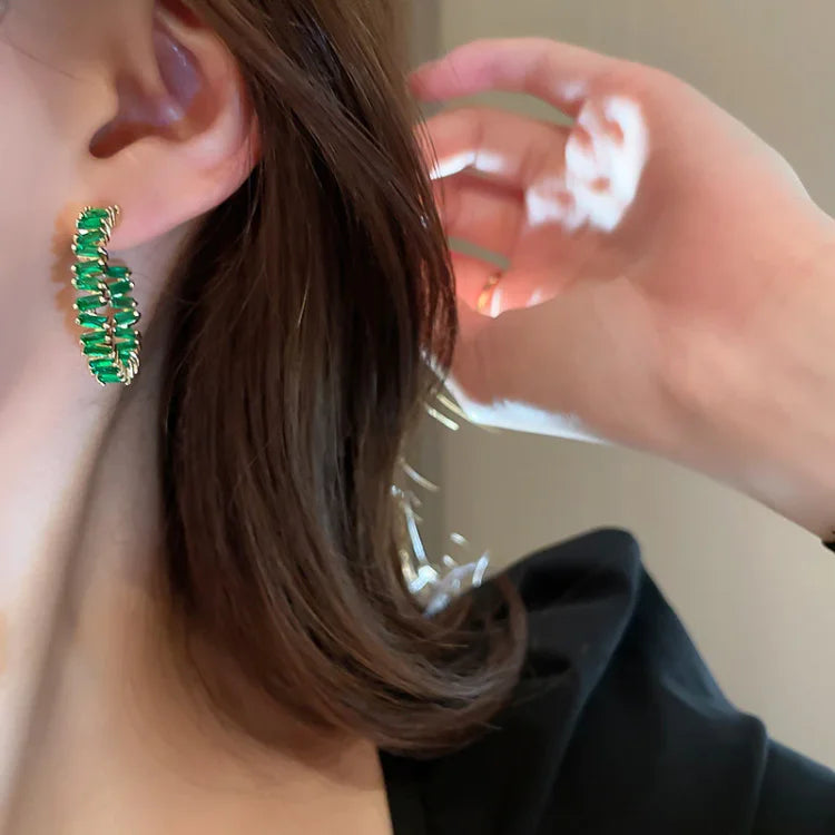 Esme - Emerald Green Crystal Hoop Earrings for Women
