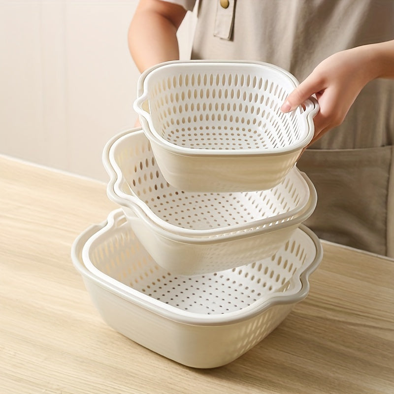 Jamera - 3-Piece Double-Layer Kitchen Colander Set