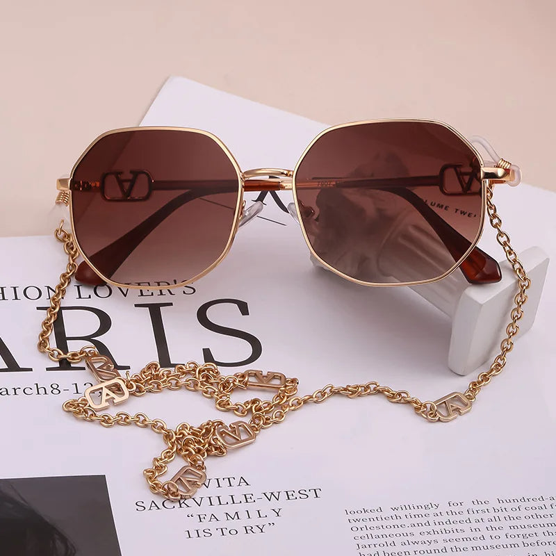 Ruby - Pentagon Sunglasses with Chain