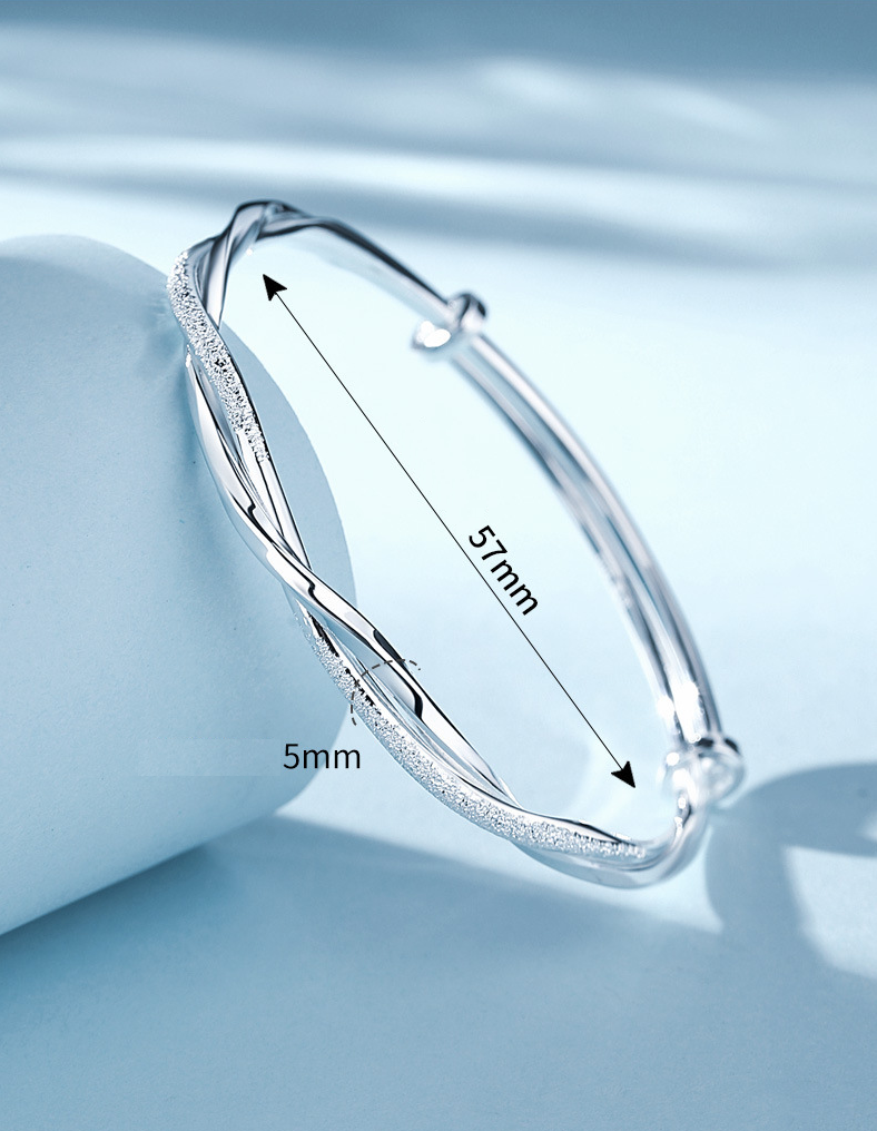 Twisted Silver Bangle - Adjustable 925 Sterling Silver Bracelet