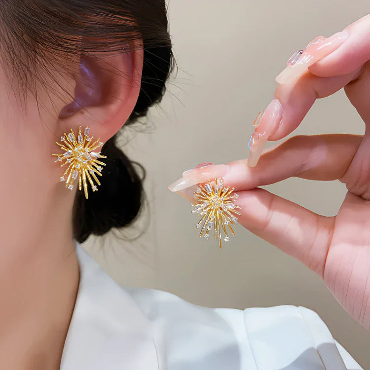 Livia - Golden Zirconia Firework Earrings for Women