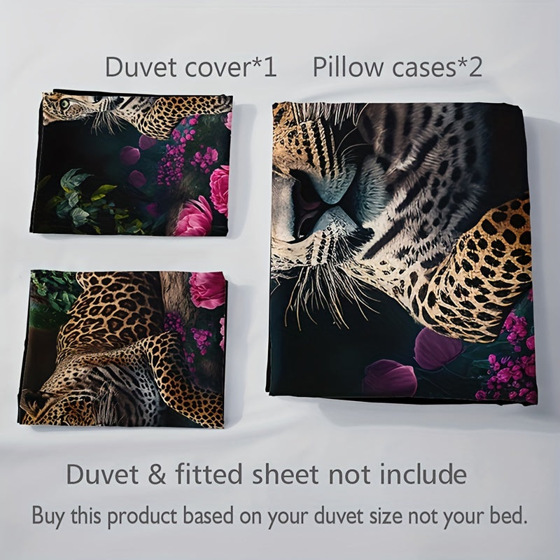 Animal Print Rose Bedding Set - 3 Piece