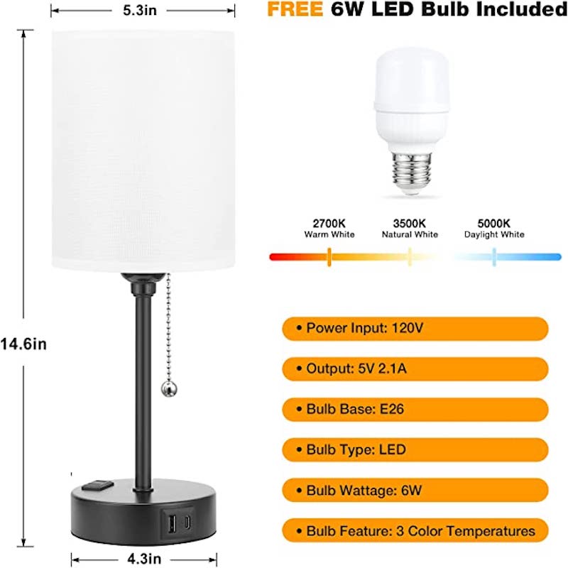 Table Lamp with Wireless Charging - 3 Tones