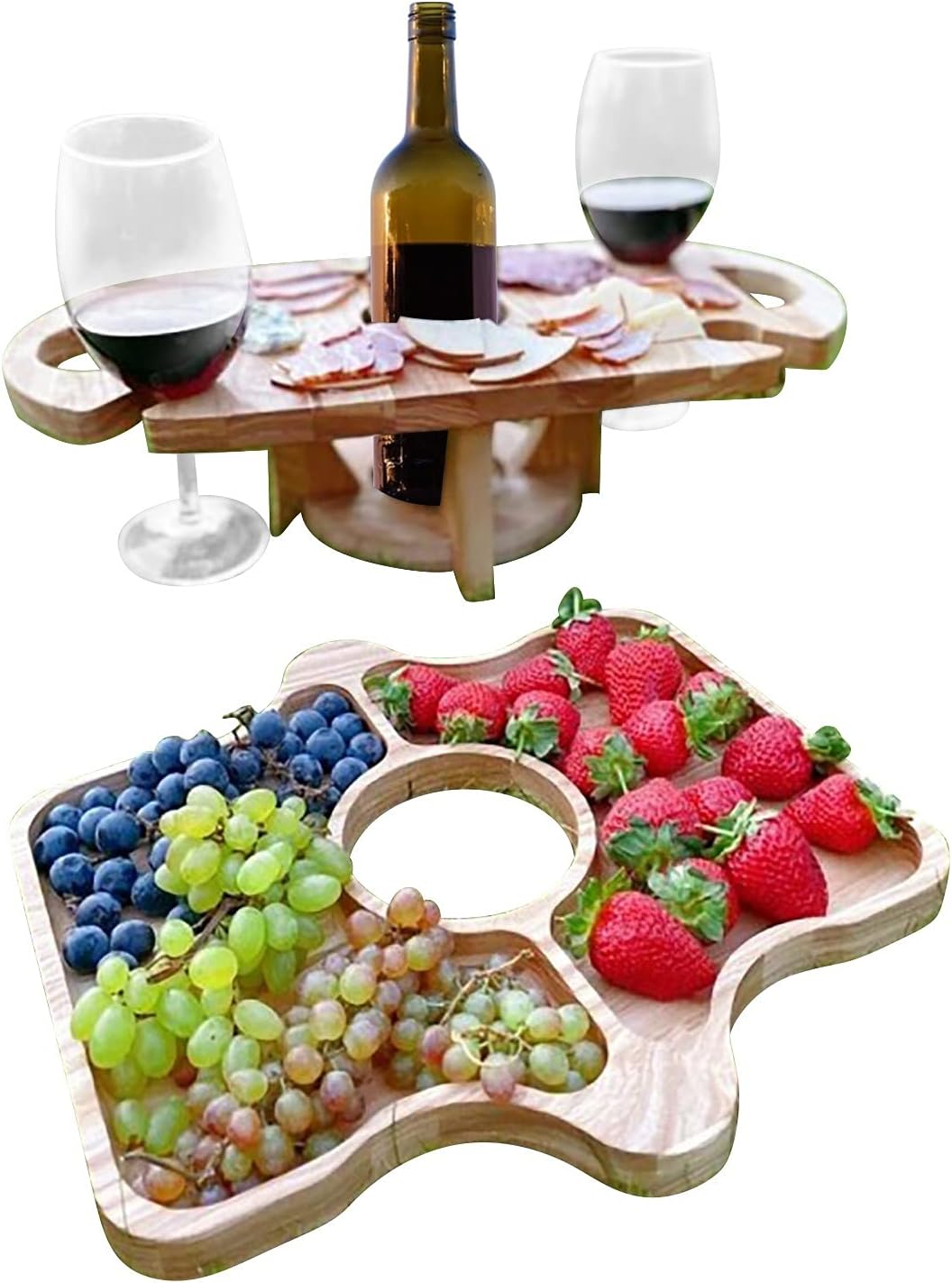 DualServe Rack - Wooden Foldable Fruit and Wine Serving Stand