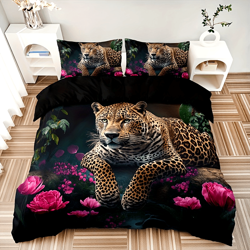 Animal Print Rose Bedding Set - 3 Piece