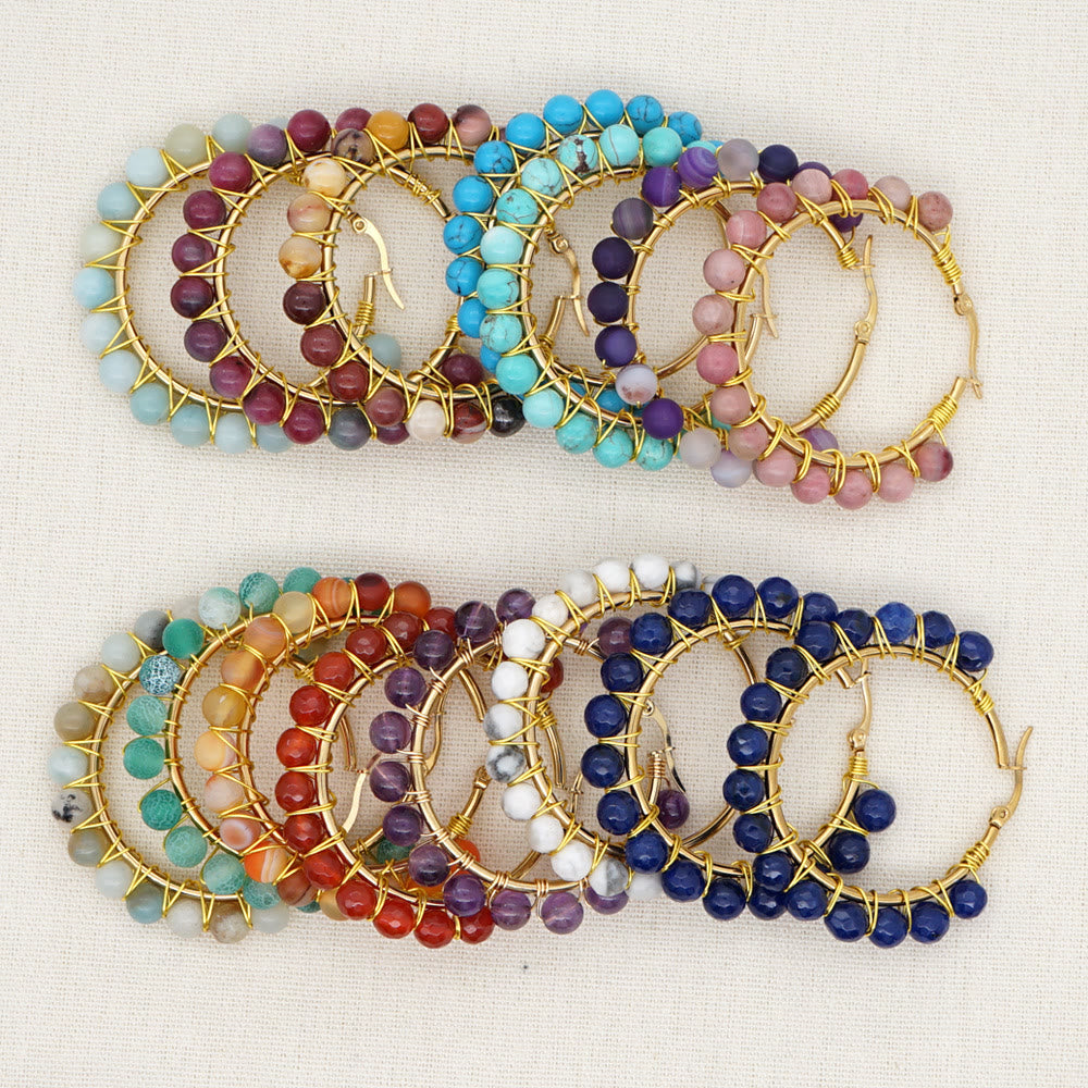 Sanne - Boho Natural Crystal Hoop Earrings for Women