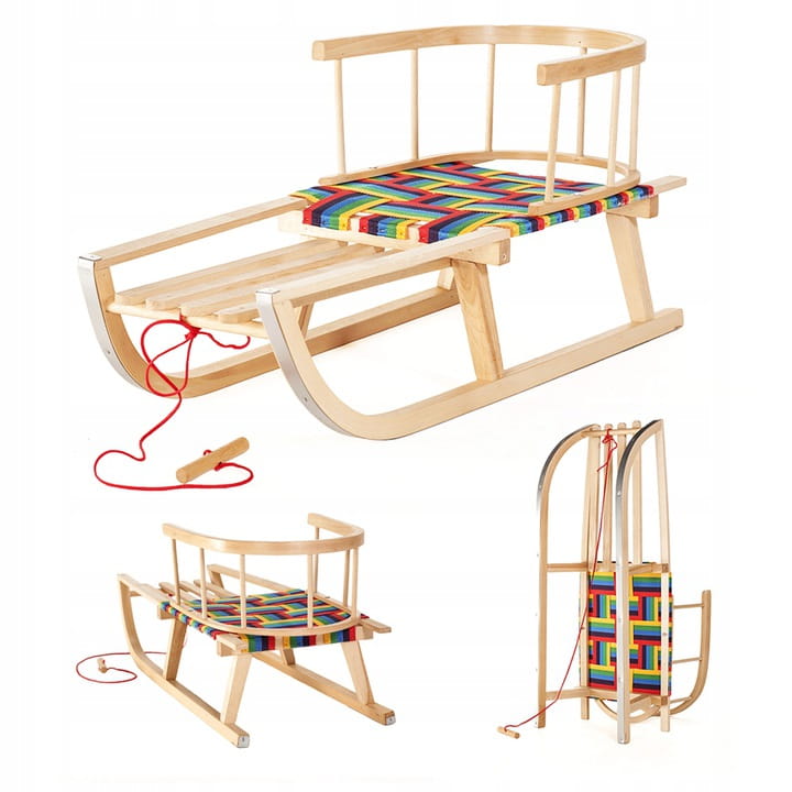SnowGlide Sled - Wooden Kids Sledge with Backrest