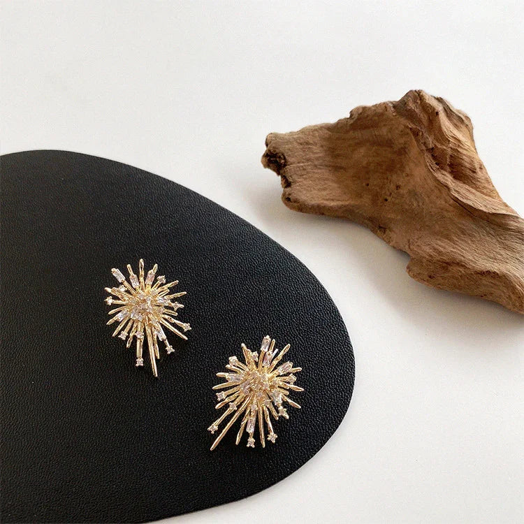 Livia - Golden Zirconia Firework Earrings for Women
