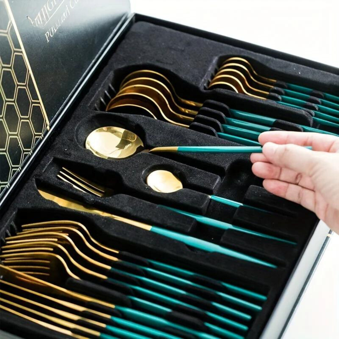 Gold Cutlery Set - 24-Piece Festive Dining