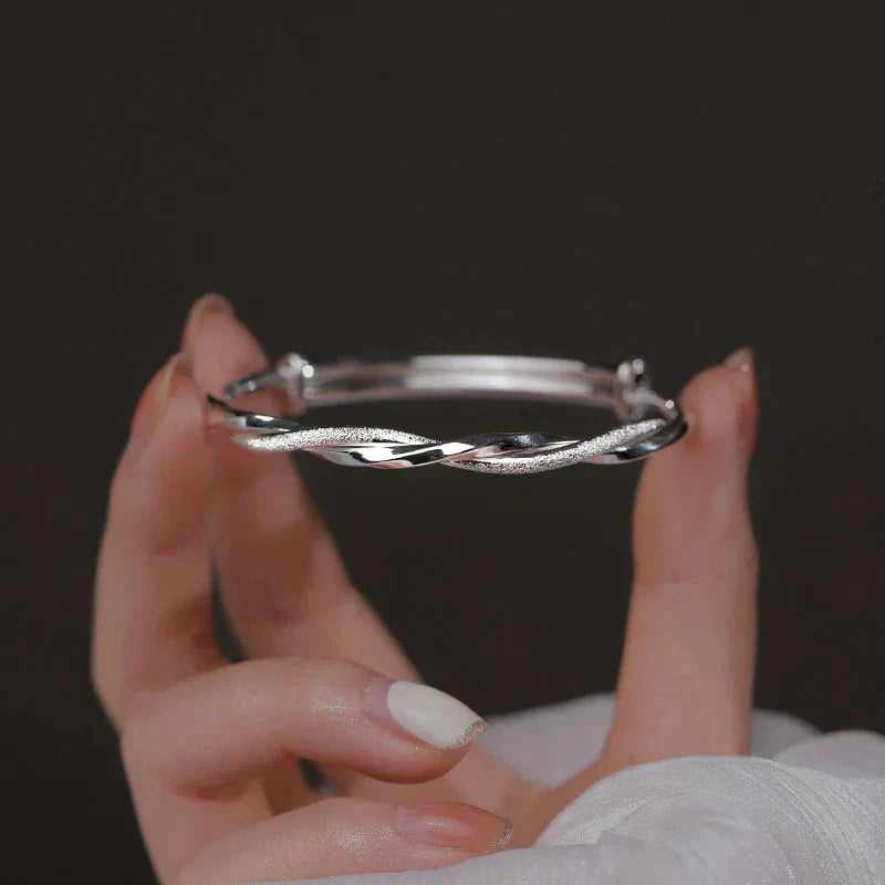 Twisted Silver Bangle - Adjustable 925 Sterling Silver Bracelet