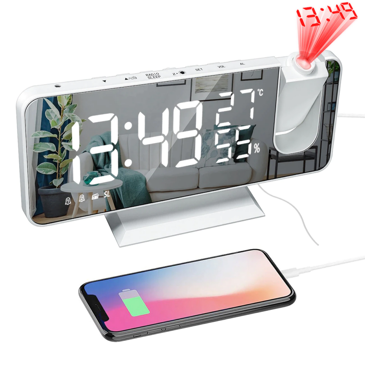 Astronatic - LED Projector Alarm Clock with USB Charging
